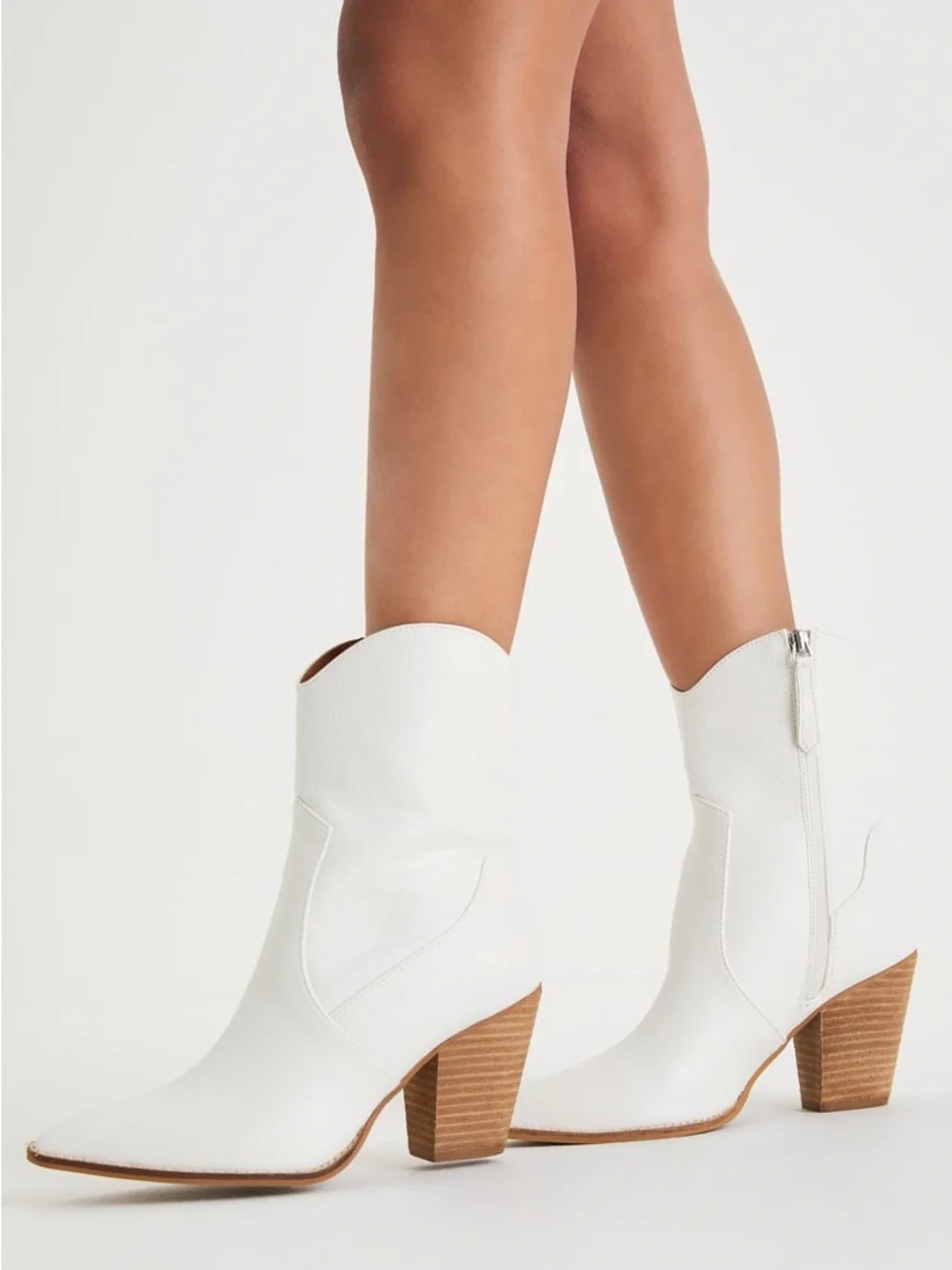 BEAST FASHION White Western-Inspired Block Heel Ankle Boots - Picture 4 of 5